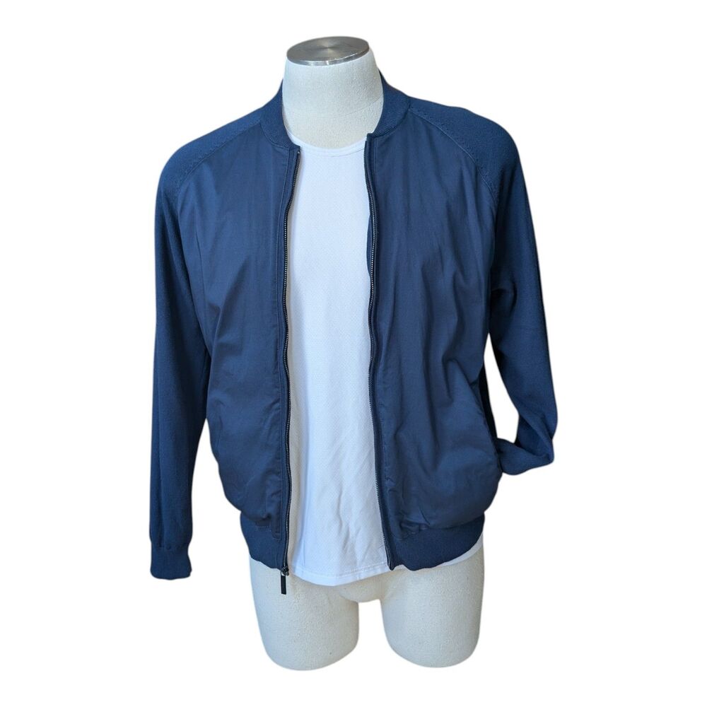 Perry Ellis Men's Casual Sweater Jacket Mens Size Large Full Zip Navy Bomber